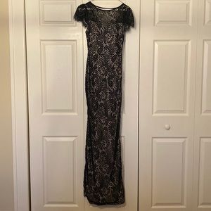Windsor Evening Gown Black Lace Dress with Mesh Open Back